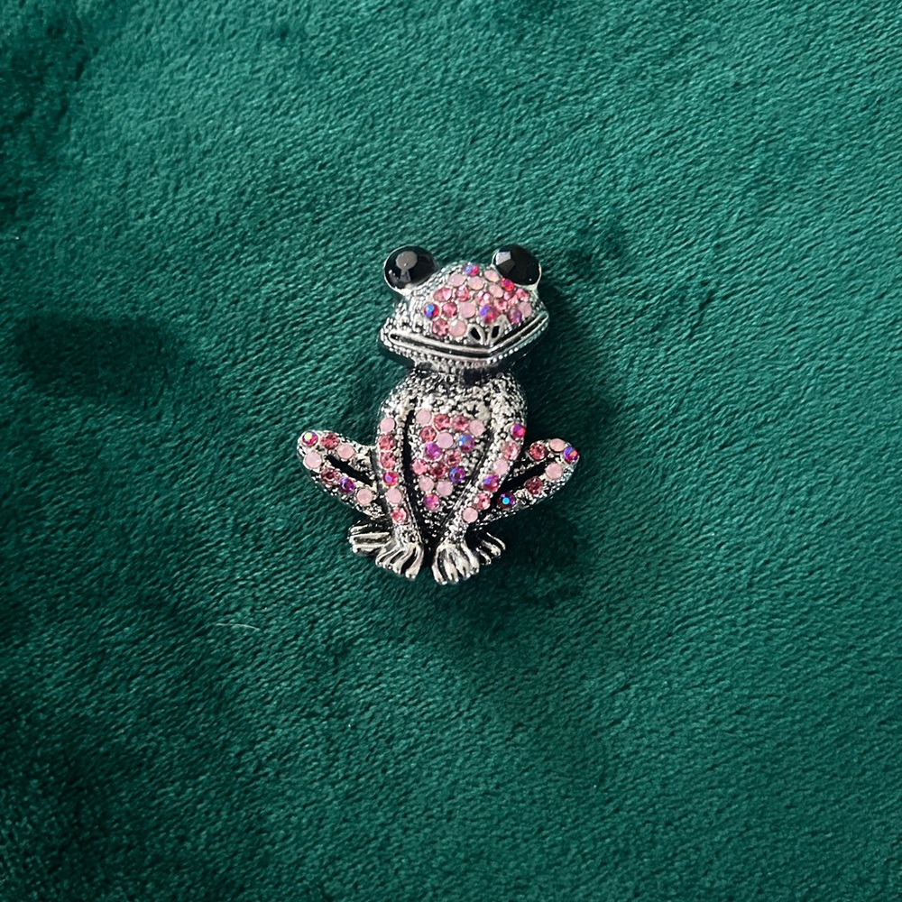 Sparkling Frog Brooch - Pink and Silver